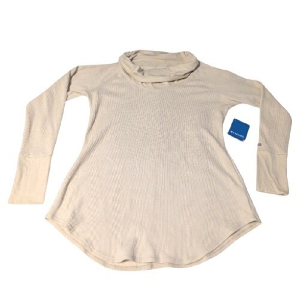 Columbia Womens Twin Tip Cowl Neck Tunic Waffle Knit Pullover Cream Top XL